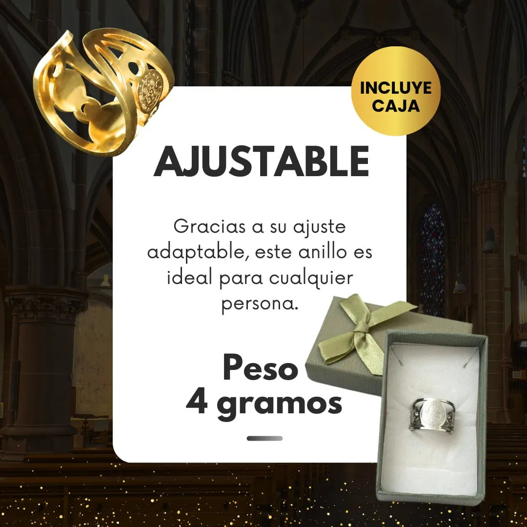 💍 Anillo ajustable San Benito - Símbolo de protección y guia espiritual, incluye caja de regalo - Oferta 2x1 🏷️💥