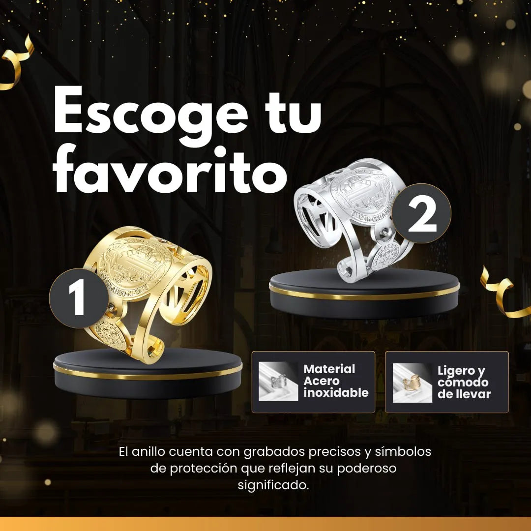 💍 Anillo ajustable San Benito - Símbolo de protección y guia espiritual, incluye caja de regalo - Oferta 2x1 🏷️💥