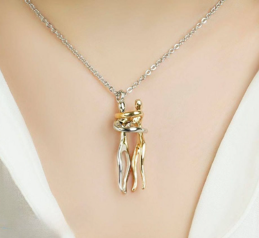 ❤️ Hermoso collar para parejas "Abrazo eterno" - Diseño europeo minimalista en acero inoxidable con caja de regalo 💥