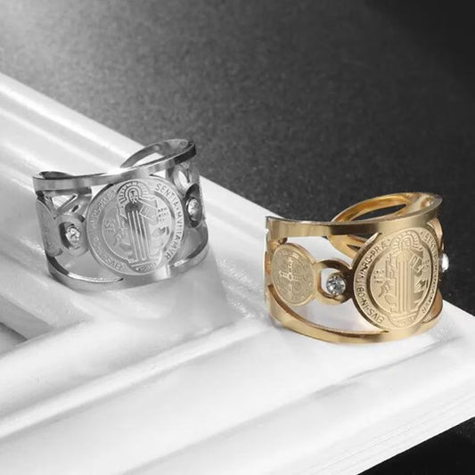 💍 Anillo ajustable San Benito - Símbolo de protección y guia espiritual, incluye caja de regalo - Oferta 2x1 🏷️💥