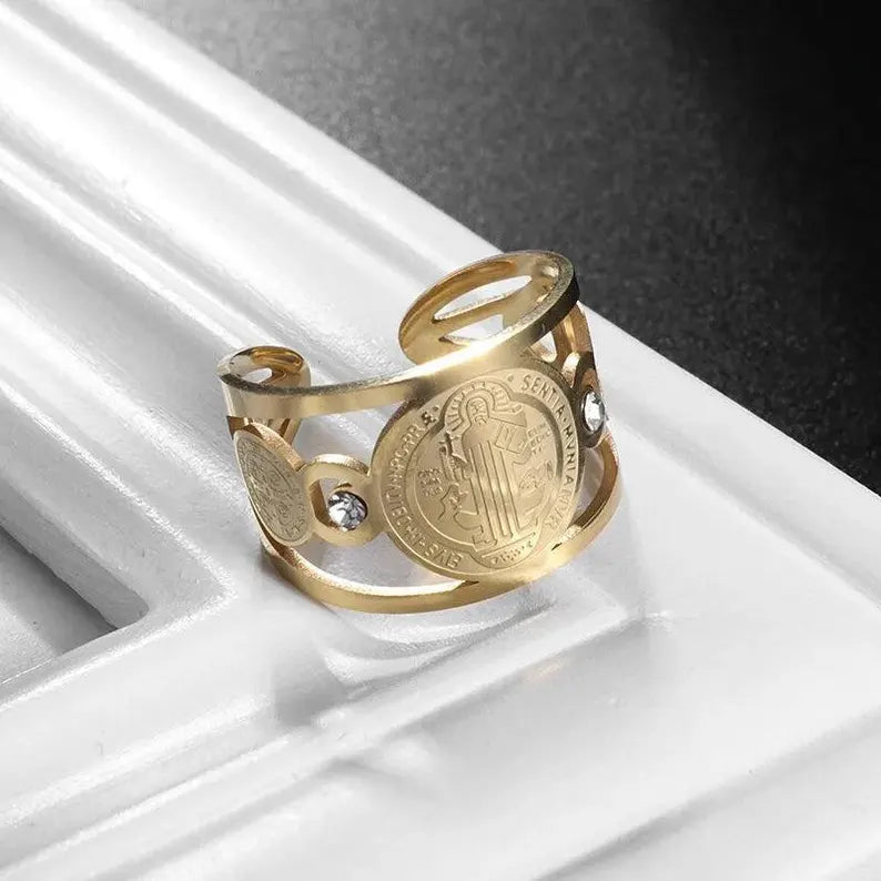 💍 Anillo ajustable San Benito - Símbolo de protección y guia espiritual, incluye caja de regalo - Oferta 2x1 🏷️💥